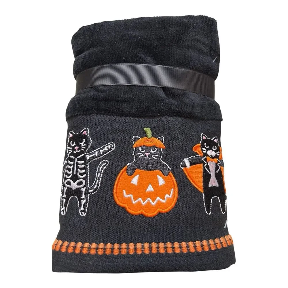 Halloween Black Cats In Costumes Embroidered Hand Towels 2 100% Cotton OEKO TEX